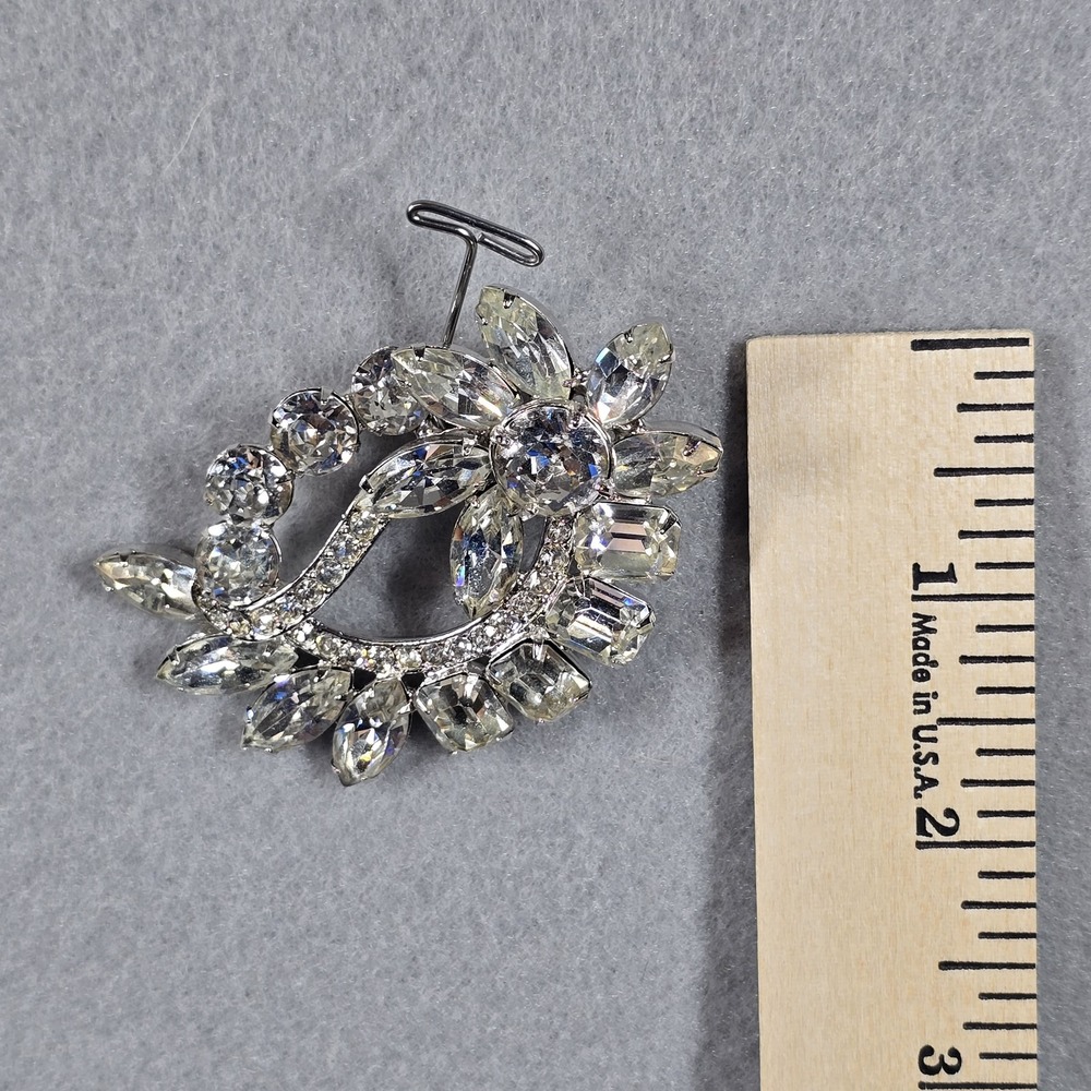 Vintage Eisenberg Rhinestone Brooch Silver Tone Floral Wreath Signed Mid Century - Picture 4 of 7